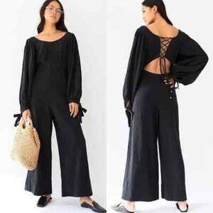 Free People Black Jumpsuit with Lace-Up Back